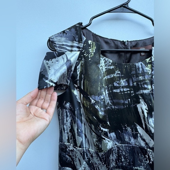 Single 100% Silk Grey Black White Splatter Abstract Palm Shift Pencil Dress 8 - Picture 3 of 16